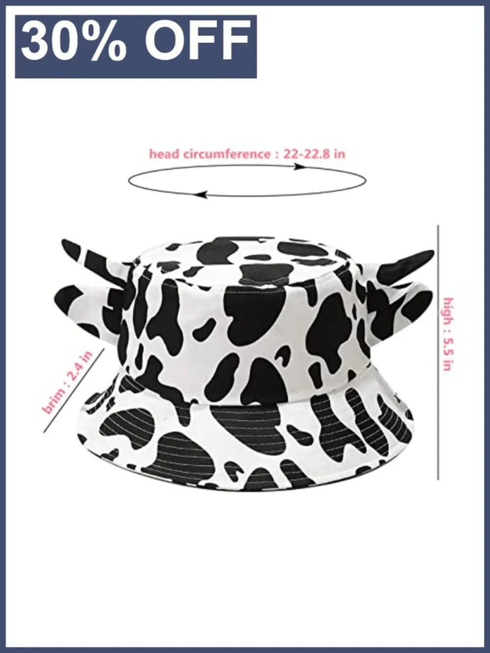 Cow Print Bucket Hat with Cute Horn Ears Unisex Beach Sun Hat